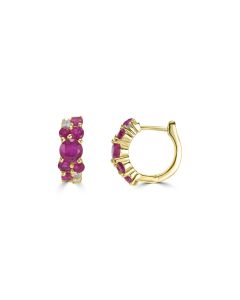 3.07 Cts Ruby Hoop Earring With 0.20 Cts Lab Grown Diamond in 925 Silver