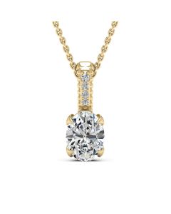 1.50 DEW Oval White Moissanite Drop Pendant in 14K Gold