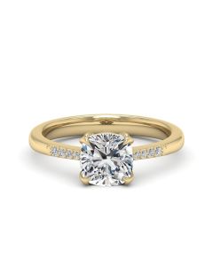 2.00 DEW Cushion White Moissanite Ring in 14K Gold