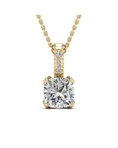 1.70 DEW Cushion White Moissanite Drop Pendant in 14K Gold