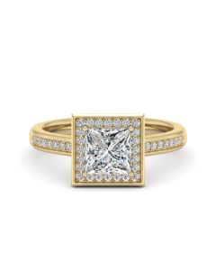 1.30 DEW Princess Cut White Moissanite Halo Ring in 14K Gold