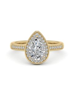1.50 DEW Pear White Moissanite Halo Ring in 14K Gold