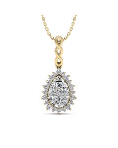 1.50 DEW Pear White Moissanite Pendant in 14K Yellow Gold