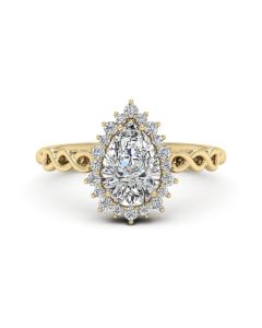 1.50 DEW Pear White Moissanite Ring in 14K Yellow Gold