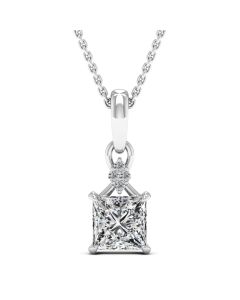 1.30 DEW Princess Cut White Moissanite Pendant in 14K White Gold