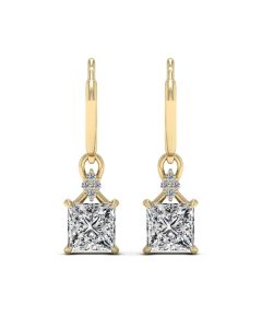 2.60 DEW White Moissanite Earring in 14K Yellow Gold