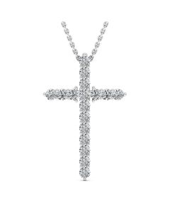 0.56 DEW Round White Moissanite Cross Pendant in 14K White Gold