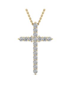 0.56 DEW Round White Moissanite Cross Pendant in 14K Yellow Gold