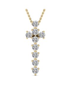 1.00 DEW Round White Moissanite Pendant in 14K Yellow Gold