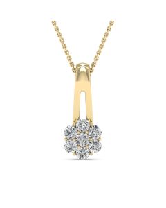 0.77 DEW Round White Moissanite Pendant in 14K Yellow Gold