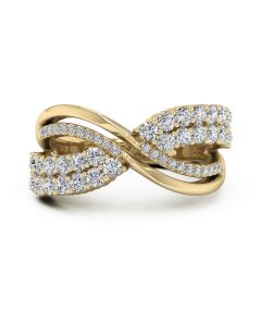 0.89 DEW Round White Moissanite Ring in 14K Yellow Gold