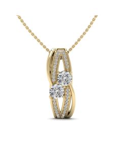 1.00 DEW Round White Moissanite Crossover Pendant in 14K Gold