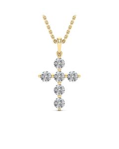 0.66 DEW Round White Moissanite Pendant in 14K Yellow Gold