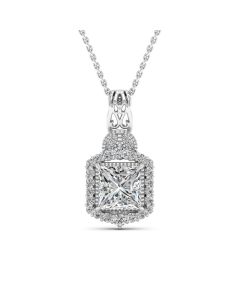 1.70 DEW Princess Cut White Moissanite Pendant in 14K White Gold