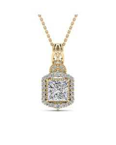 1.70 DEW Princess Cut White Moissanite Pendant in 14K Yellow Gold