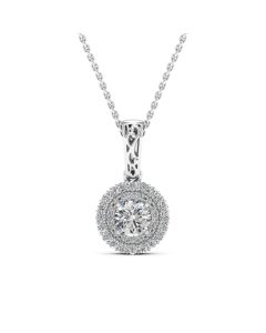 0.50 DEW Round White Moissanite Pendant in 14K White Gold