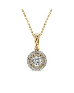 0.50 DEW Round White Moissanite Pendant in 14K Yellow Gold