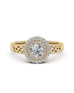 0.50 DEW Round White Moissanite Ring in 14K Yellow Gold