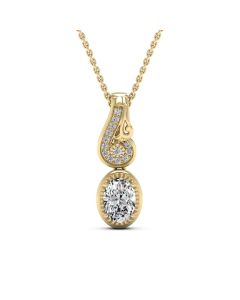 0.90 DEW Oval White Moissanite Drop Pendant in 14K Gold