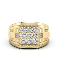 0.90 DEW Round White Moissanite Ring in 14K Yellow Gold