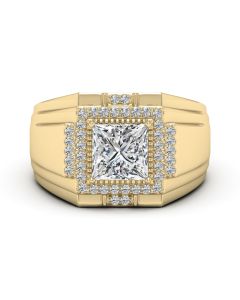 1.70 DEW Princess Cut White Moissanite Ring in 14K Yellow Gold