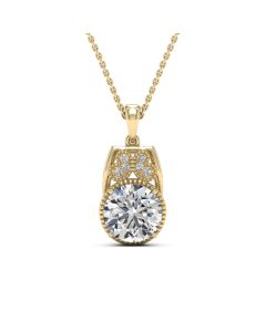 2.75 DEW Round White Moissanite Pendant in 14K Yellow Gold
