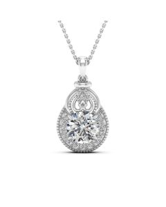 2.00 DEW Round White Moissanite Pendant in 14K White Gold