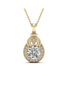 2.00 DEW Round White Moissanite Pendant in 14K Yellow Gold