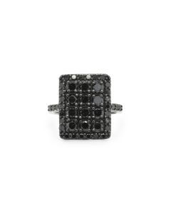 3.74 Cts Black Diamond Ring in 925 Two Tone