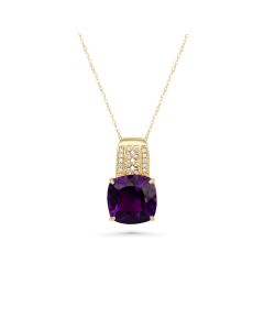 10 Cts Amethyst and White Diamond Pendant in 14K Yellow Gold