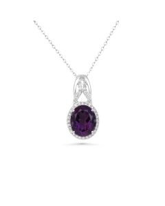 4.42 Cts Amethyst and White Diamond Pendant in 14K White Gold