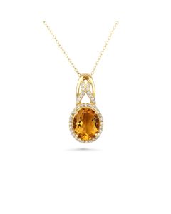 4.04 Cts Citrine and White Diamond Pendant in 14K Yellow Gold