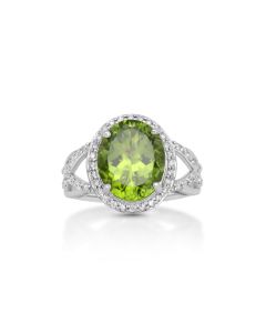 4.8 Cts Peridot and White Diamond Ring in 14K White Gold
