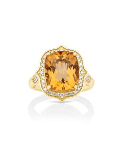 5.04 Cts Citrine and White Diamond Ring in 14K Yellow Gold