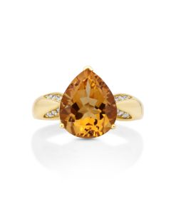 3.82 Cts Citrine and White Diamond Ring in 14K Yellow Gold