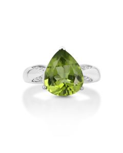 4.15 Cts Peridot and White Diamond Ring in 14K White Gold