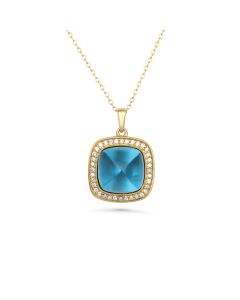 8 Cts Swiss Blue Topaz and White Diamond Pendant in 14K Yellow Gold
