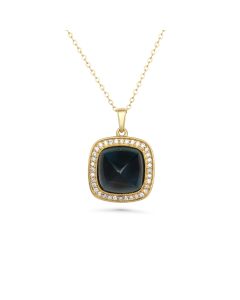8 Cts London Blue Topaz and White Diamond Pendant in 14K Yellow Gold