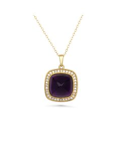 8 Cts Amethyst and White Diamond Pendant in 14K Yellow Gold