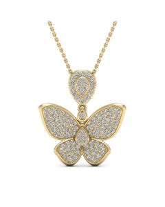 1.40 DEW Round White Moissanite Pendant in 14K Yellow Gold