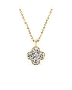 0.85 DEW Round White Moissanite Pendant in 14K Yellow Gold