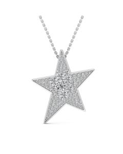 1.00 DEW Round White Moissanite Star Pendant in 14K White Gold