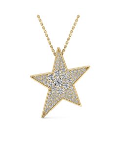 1.00 DEW Round White Moissanite Star Pendant in 14K Yellow Gold