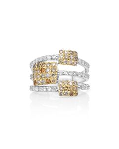 0.89 Cts Multi Color Diamond and White Diamond Ring in 14K Two Tone
