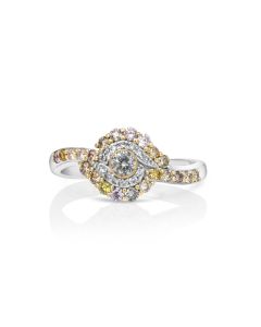 0.59 Cts Multi Color Diamond and White Diamond Ring in 14K Two Tone