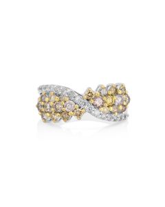 0.91 Cts Multi-Color Diamond and White Diamond Ring in 14K Two Tone