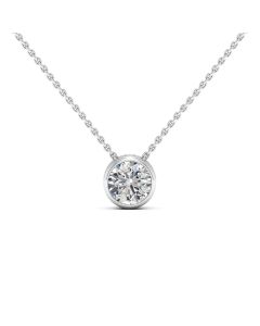 1.00 DEW Round White Moissanite Solitaire Pendant in 14K White Gold