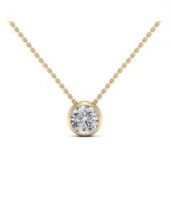 1.00 DEW Round White Moissanite Solitaire Pendant in 14K Yellow Gold