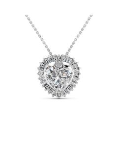 3.00 DEW Heart Shape White Moissanite Heart Pendant in 925 Sterling Silver