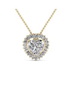 3.00 DEW Heart Shape White Moissanite Heart Pendant in 14K Yellow Gold